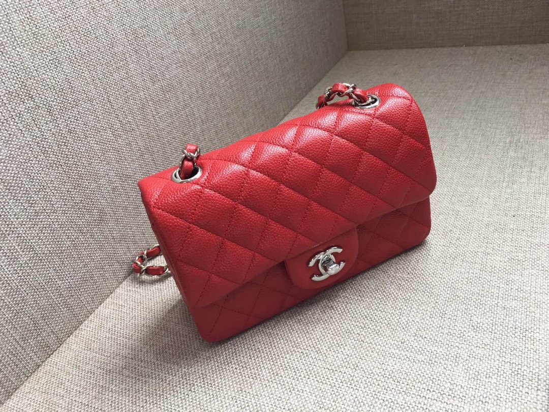 Small Classic Flap Caviar Bag A01116 Red/Silver